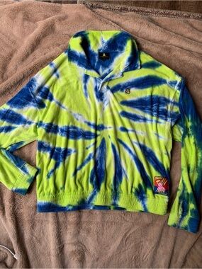 Teddy Fresh Neon Yellow/Green & Blue Tie-Dye V-Neck Sweater